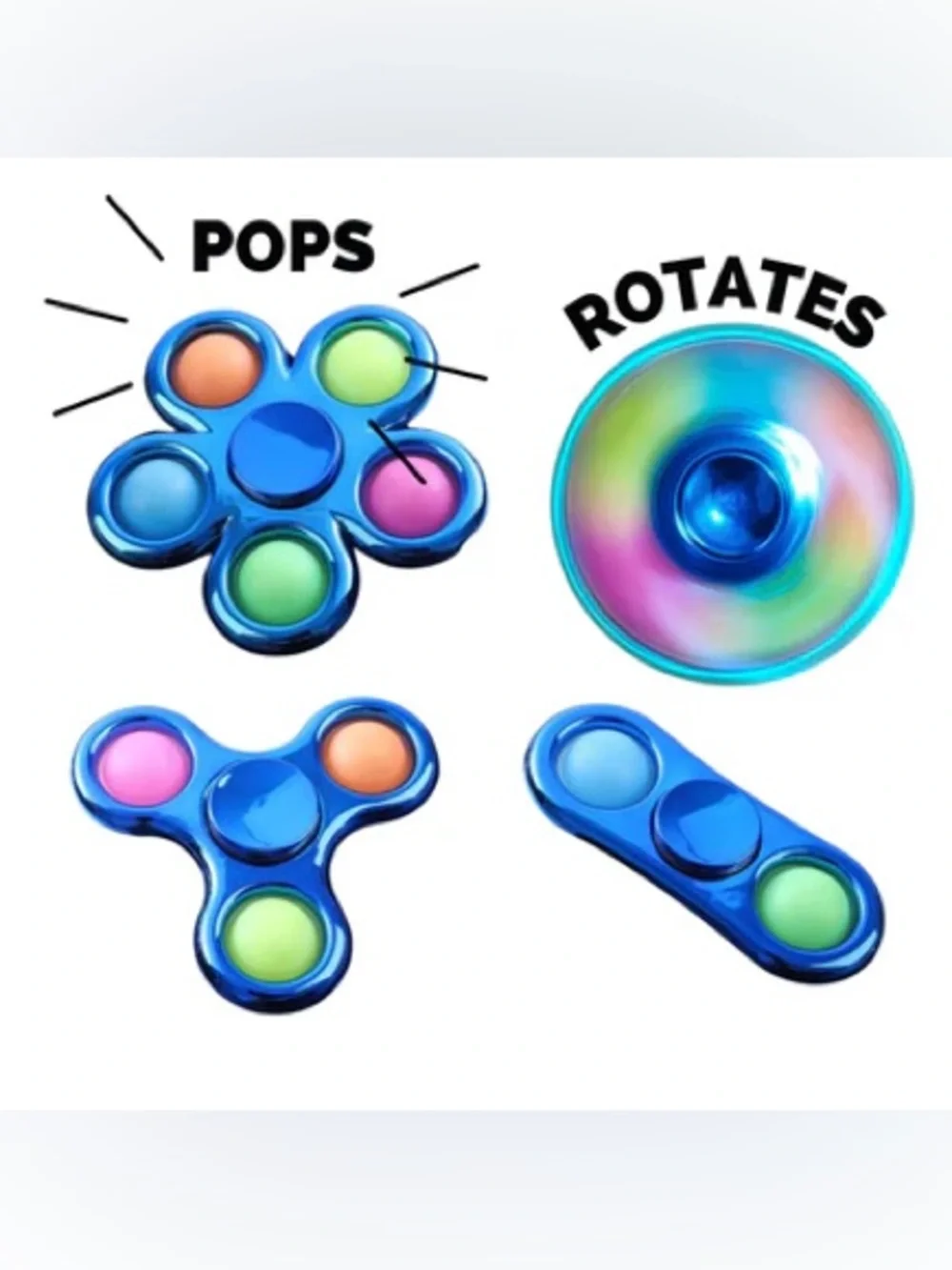 Pop Fidget Blue Multi-Shape Pop & Spin Fidget Toy Set for Kids